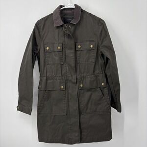 J.CREW Field Jacket Green Utility Waxed Cotton Full Zip Women's XS Outdoor